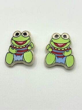 Vintage 1984 Kermit Frog Barrettes Pair Jim Henson Muppet Babies